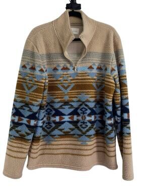 Sun + Stone Medium Men's Sherpa Fleece Pullover 1/4 Zip Mock Neck Desert Bronze